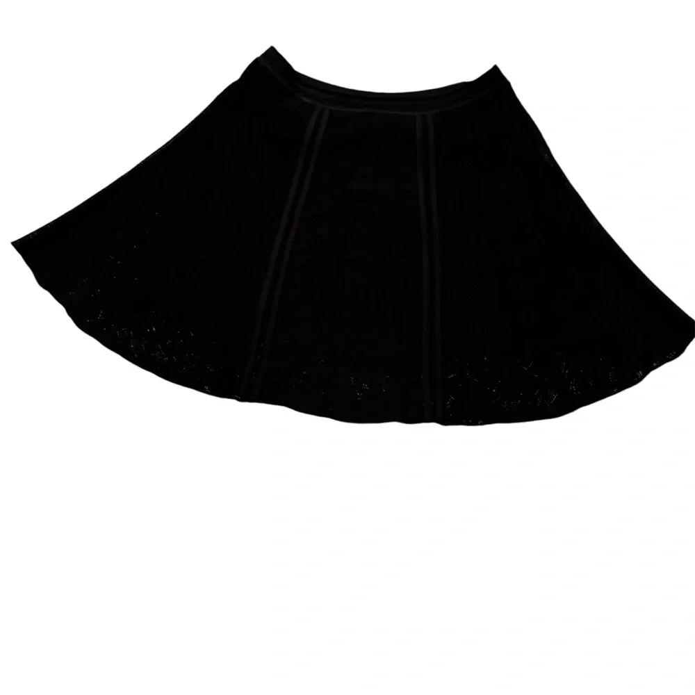 ROBERTO CAVALLI black A-line knit mini skirt Lace hem luxury Italian designer M